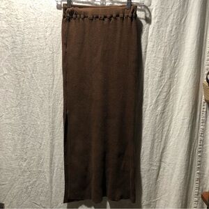 Cotton On ribbed stetch midi skirt side slit leg chocolate brown XS